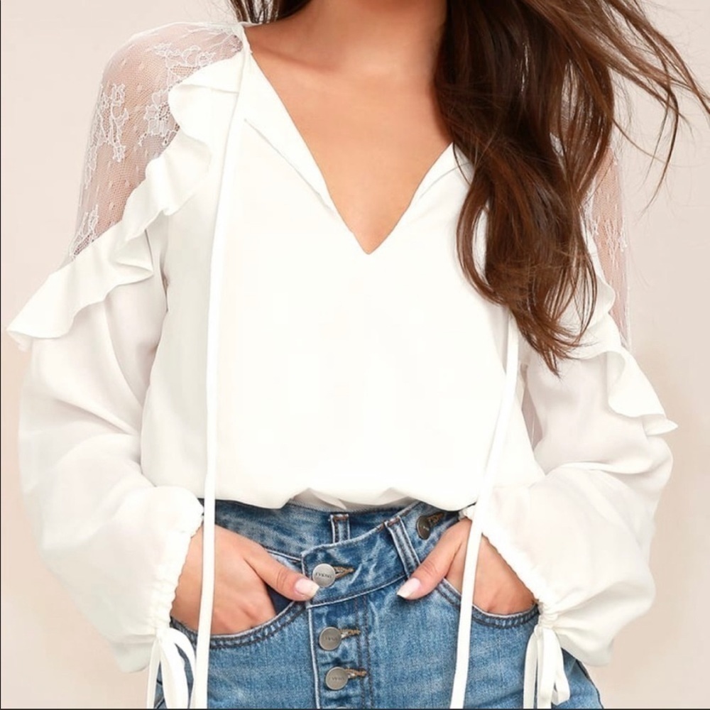 Lulus Glorious Day White Lace Long Sleeve Top